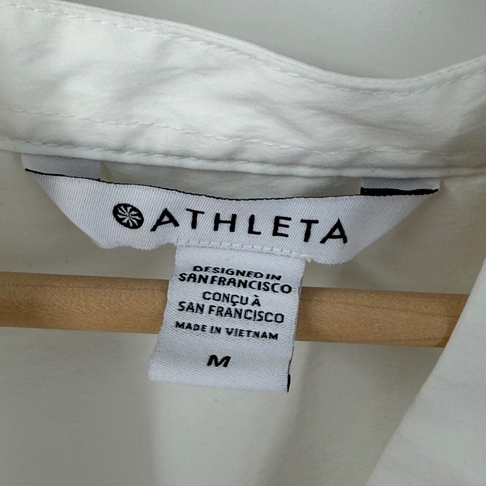 Athleta Levitate Poplin Tee Womens Medium White V-Neck Smocked Puff Sleeve Top - Picture 8 of 10